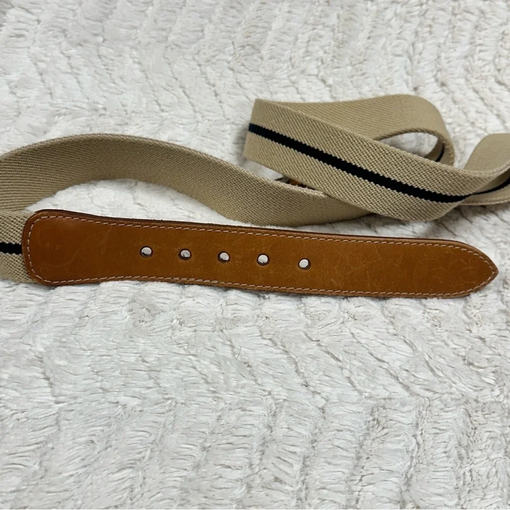 LL Bean men’s belt stretchy tan with black stripe fabric  40 